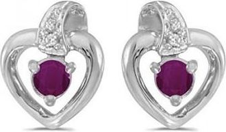 Allurez Ruby and Diamond Heart Earrings 14k White Gold (0.30ct)