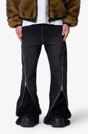 mnml Zipper Extra Flare Leg Jeans in Vintage Black at Nordstrom, Size 36