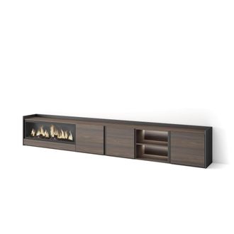 Skraut Home Mueble tv efecto madera roble negro 315x35x50cm chimenea efecto fuego