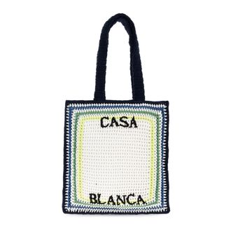 Casablanca Tote Bags, unisex, White, Size: ONE SIZE Stripe Crochet Bag