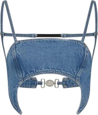 Marine Serre Dames, Tops, Blauw, Maat: S Zijde