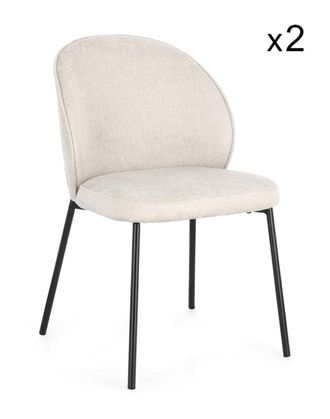 Konte Design Lote de 2 sillas de tela beige y patas de acero negro