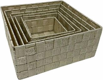 Trade Shop Trade Shop - 6 Pz Scatola In Tessuto Contenitori Organizer Bagno Armadio Cassetti Beige 79152