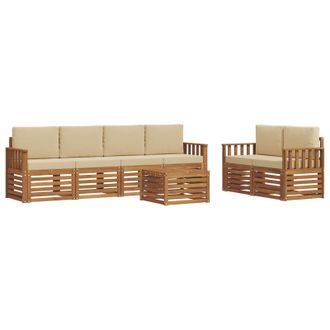 vidaXL Conjunto De Sof&aacute;s De Exterior Con Coj&iacute;n 7 Pcs Natural Y Beige Vidaxl