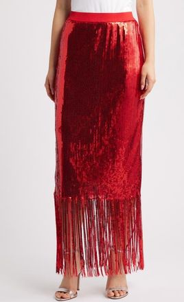 Ichi Ihmollia Sequin Fringe Skirt in Red at Nordstrom, Size Xx-Large