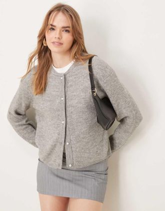 Jacqueline de Yong lightweight ribbed cardigan in gray