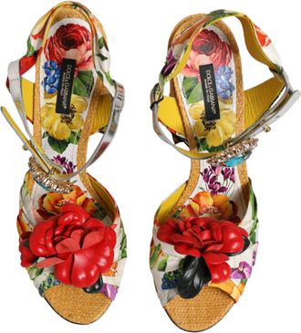 Dolce & Gabbana Mens Multicolor Floral Crystal Embellished Sandals Shoes Se+lamb+goat+straw+10lf