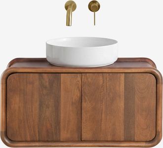 Sklum Conjunto De Mueble De Ba&ntilde;o Suspendido 90x45 Cm En Madera De Mango Maupaul Sklum
