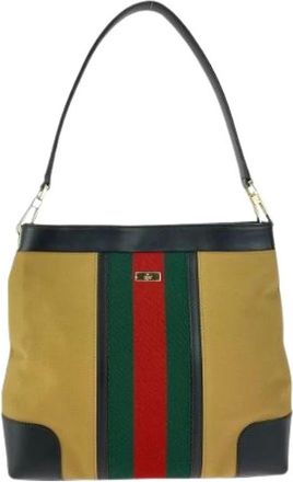 Gucci Pre-owned Shoulder Bags, female, Beige, Size: ONE SIZE Pre-owned Canvas Shoulder Bag