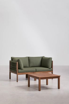 Sklum Conjunto De Sal&oacute;n Con Sof&aacute; Modular De 2 Piezas Con Reposabrazos Y Mesa De Centro En Madera De Acacia Branson Sklum