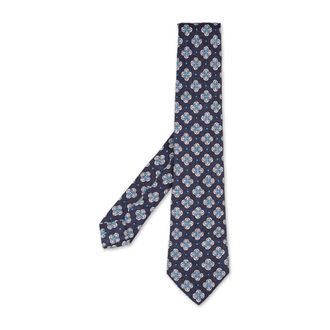 Kiton Accessoires, Heren, Blauw, ONE Size, Blauwe Zijden Geometrisch Patroon Stropdas