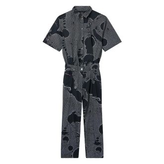 Diesel Lange jumpsuit met grafische print - Dames - Jumpsuits & Playsuits - Zwart - Maat: XS Katoen