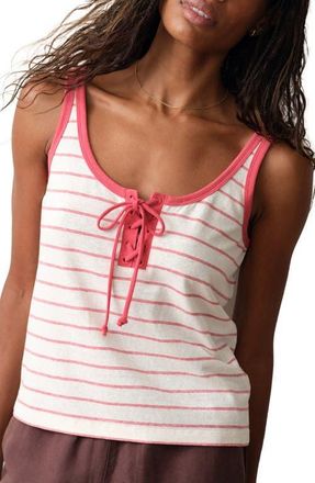 Marine Layer Laci Stripe Hemp & Cotton Tank in Red And Cream Stripe at Nordstrom, Size X-Small