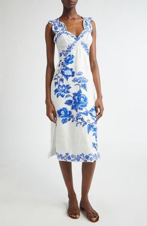 Farm Rio Floral Cascade Linen Dress in Off-White at Nordstrom, Size Medium