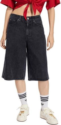 adidas Originals Firebird Oversize Denim Jorts in True Black Denim at Nordstrom, Size 10