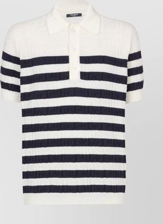 Balmain virgin wool knitted striped short-sleeve polo shirt