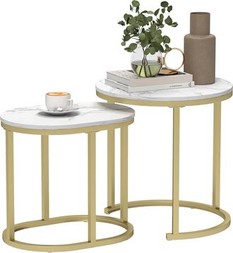 OEM Set Di 2 Tavolini Impilabili In Acciaio Per Soggiorno, Color Oro, 50 X 50 X 50,5 Cm