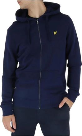 Lyle & Scott Bedrukte katoenen hoodie met ritssluiting - Heren - Vesten met rits - Blauw - S - Katoen - Hoodies & sweatvesten