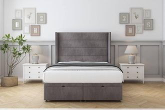 Comfort Beds Milano Naples Ottoman Bed Base-54 Wingback Headboard in Grey | Size: Super King