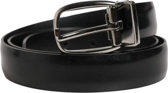 Dolce & Gabbana Men Black Classic Leather Metal Buckle Mens Belt (Pre-Owned)