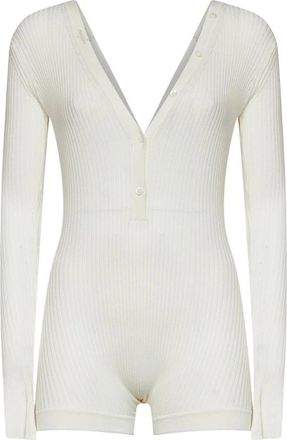 MUGLER Jumpsuits & Playsuits, Dames, Wit, M, Katoen, Knit Buttoned Bodyshort