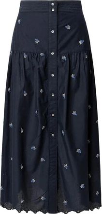 Pepe Jeans London Geborduurde Blauwe Midi Rok - Dames - Midirokken - Blauw - XS - Katoen - Rokken