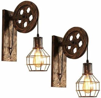 OEM Aplique De Pared Industrial Vintage Con Polea - Metal Resistente - Largo: 30,5 Cm - Ancho: 9,5 Cm - Compatible Con Bombillas E27 De Hasta 40 W