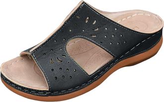 Generic Womens Cut Out Platform Slides Breathable Open Toe Casual Sandals Comfortable Orthopedic Summer Slippers for Women Thick Sole Home Shoes for Indoor Ou