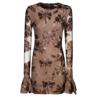 Rotate ROTATE Birger Christensen, Short Dresses, female, Brown, Size: M Floral Mesh Mini Dress