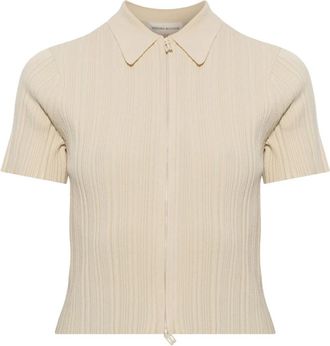 Victoria Beckham Ribbed Short-Sleeve Top - Dames - Polos - Beige - L - Tops