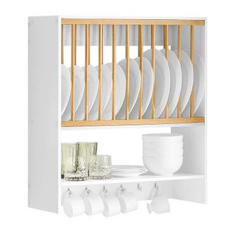 SoBuy Escurreplatos Blanco De Pared Soporte Para Platos Escurridor De Platos Y Vasos Con 1 Estante Adicional Y 7 Ganchos 64 X 24 X 71 Cm Kcr09-w Sobuy Es