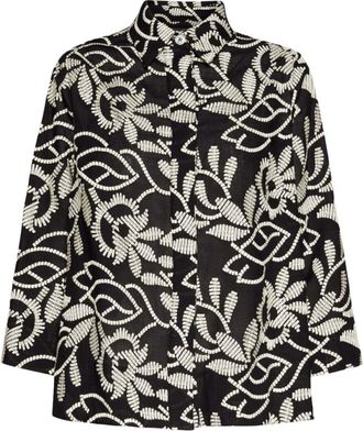 Elena Miro Camicia in voile di cotone con ricami all-over - Dames - Overhemden - Zwart - 3XL - Katoen - Overhemden