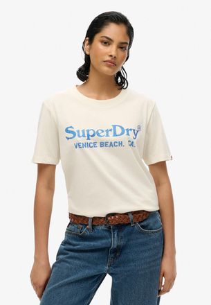 Superdry Kurzarmshirt SUPERDRY VENUE METALLIC RELAXED TEE, Damen, Gr. L, weiss (new chalk wei&szlig;), Single Jersey, Obermaterial: 100% Baumwolle, bedruckt, relaxed