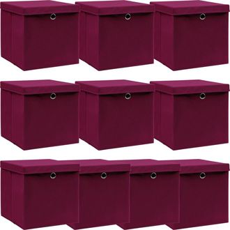vidaXL Vidaxl - Caja De Almacenaje Con Tapa 10 Uds Tela Rojo Oscuro 32x32x32 Cm