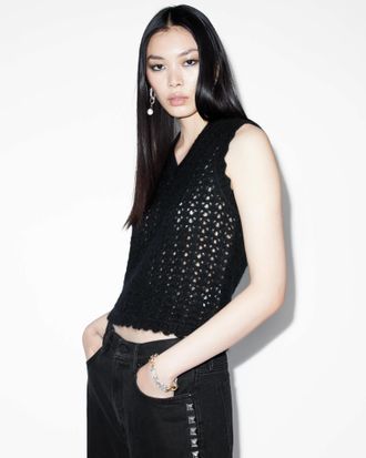 AllSaints Wool/Polyester Vivian Open Stitch V-Neck Tank Top, Size: XS