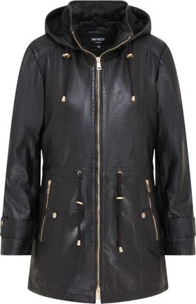 Infinity Leather Womens Black Leather Parka Detachable Borg Hooded Trench Coat - Trekker