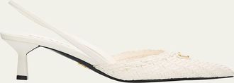 Prada 55mm Triangle Logo Woven Leather Slingback Pumps