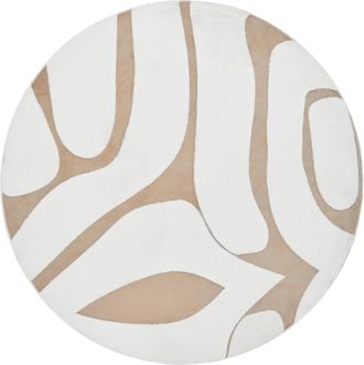 Beliani Alfombra Para Sal&oacute;n Estilo Moderno Forma Redonda Jacquard 160 X 230 Cm Pelo Largo Beige/blanco Hartz