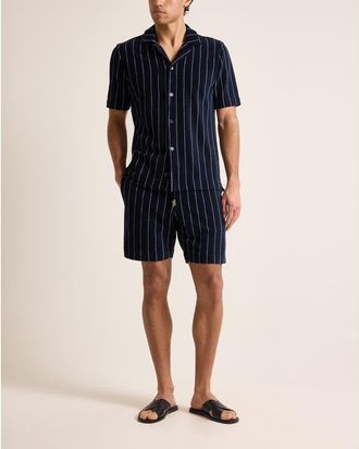 Orlebar Brown Hawkin Towelling Relaxed Fit Towelling Stripe Shirt in Night Iris/white Sand at Nordstrom, Size Medium