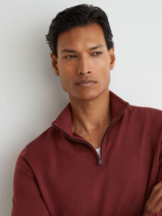 Reiss Mens Rooibos Red Merino Wool Half-zip Funnel-neck Jumper, Xxl