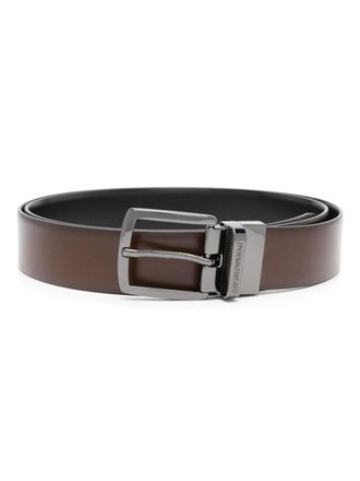 Emporio Armani burnished-finish leather belt - Brown