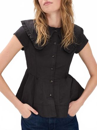 Ganni Cotton Peter Pan Collar Shirt In Black