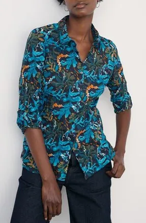 Seasalt Cornwall Larissa Printed Organic Cotton Button-Up Shirt in Floating Fronds Maritime at Nordstrom Rack, Size 8 Us / 12 Uk