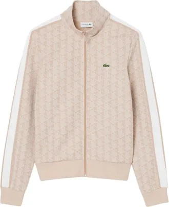 Lacoste Paris Jacquard Trainingsjack met Ritssluiting - Heren - Vesten met rits - Beige - M - Katoen - Hoodies & sweatvesten