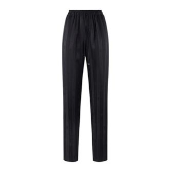 Elisabetta Franchi Tapered Trousers, female, Black, Size: L Satin Trousers with Jacquard Stripes