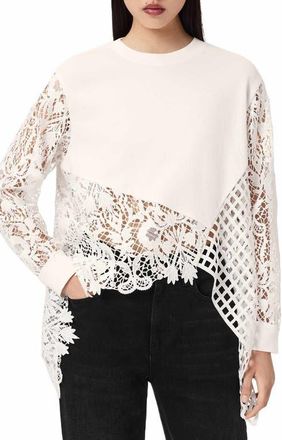 AllSaints Malorie Long Sleeve Lace Shirt in White at Nordstrom, Size X-Small