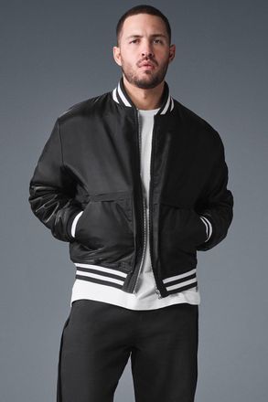 Alo | Afterglow Varsity Jacket in Black, Size: XL