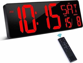 OEM Reloj Digital Led De 16,5 Con Mando A Distancia: Muestra La Hora, La Fecha Y La Temperatura Brillo Ajustable Se Puede Montar En La Pared O Sobre Una M
