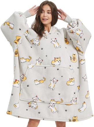 OEM Manta Polar Con Mangas De 120x180 Cm, Sudadera Con Capucha De Franela Con Bolsillos, Gris Claro