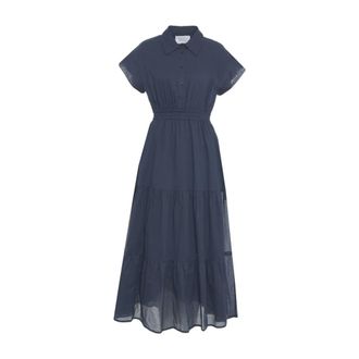 Kaos Midi Dresses, female, Blue, Size: S Blue Shirt Dress with Layered Skirt